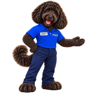 Marty presenting your next step with an open paw