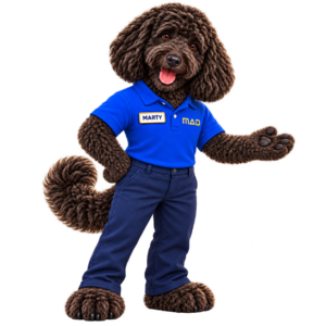 Marty presenting your next step with an open paw