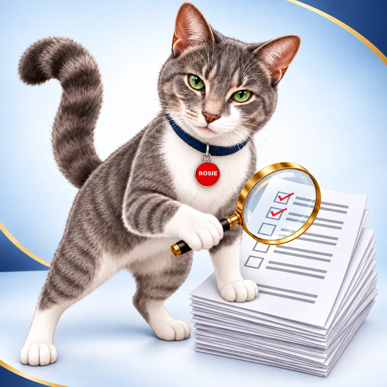 Rosie reviewing insurance questionnaires and client resources